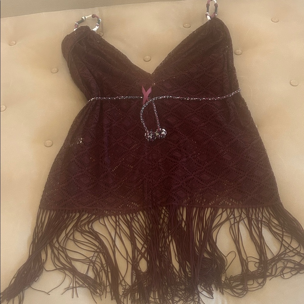 Burgundy Lace Fringe cover up